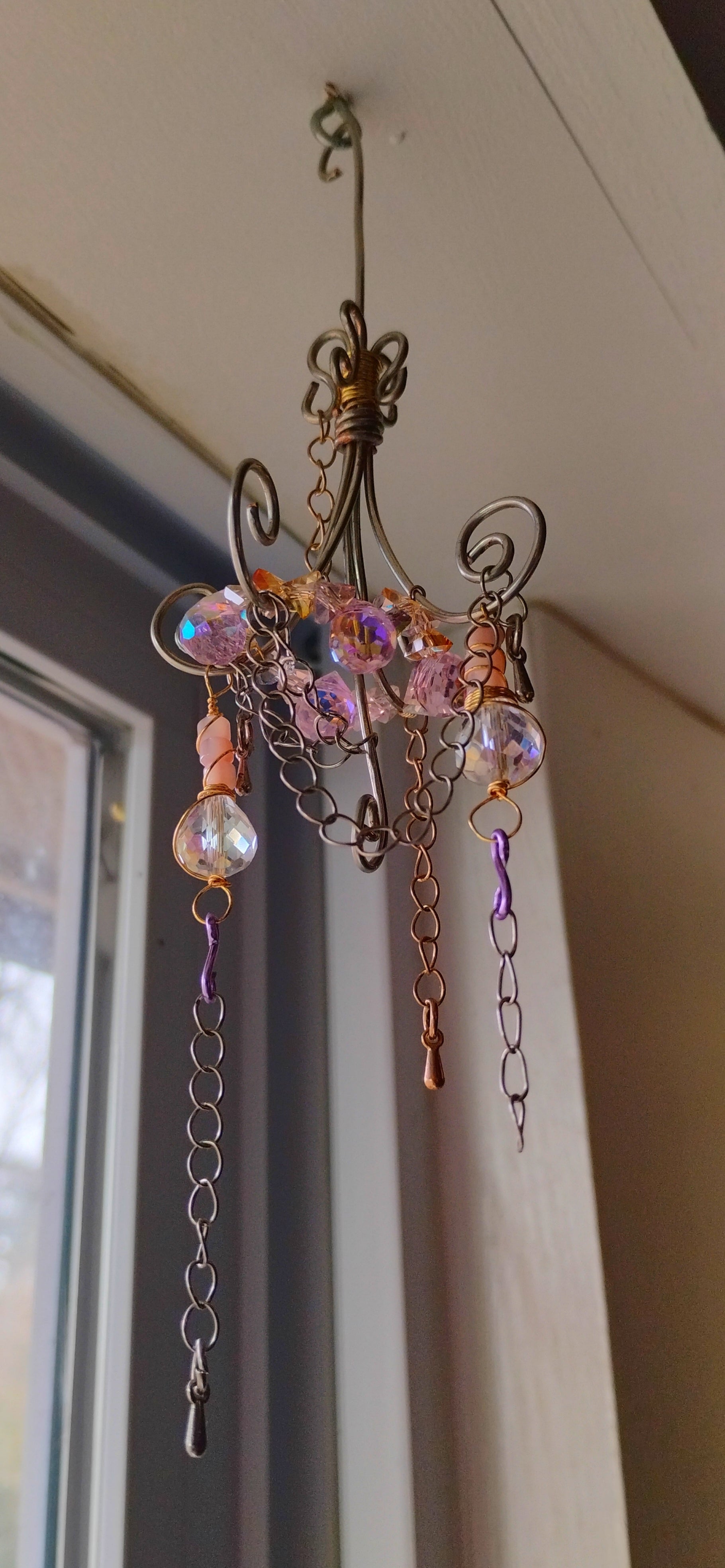 Handmade miniature chandelier | Recycled tarnish resistant copper and genuine crystal home decoration