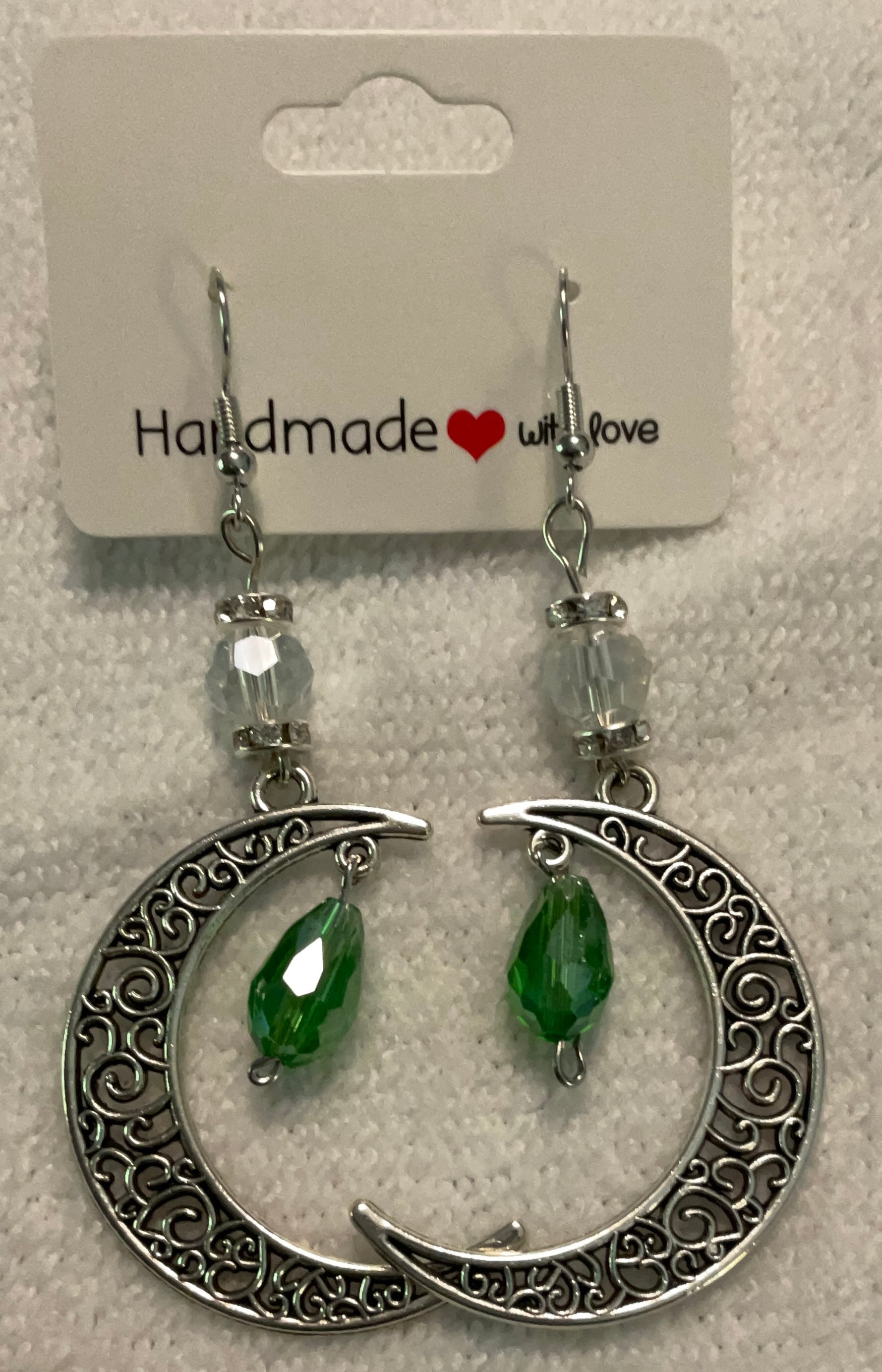 Large Silver Celtic moon earrings