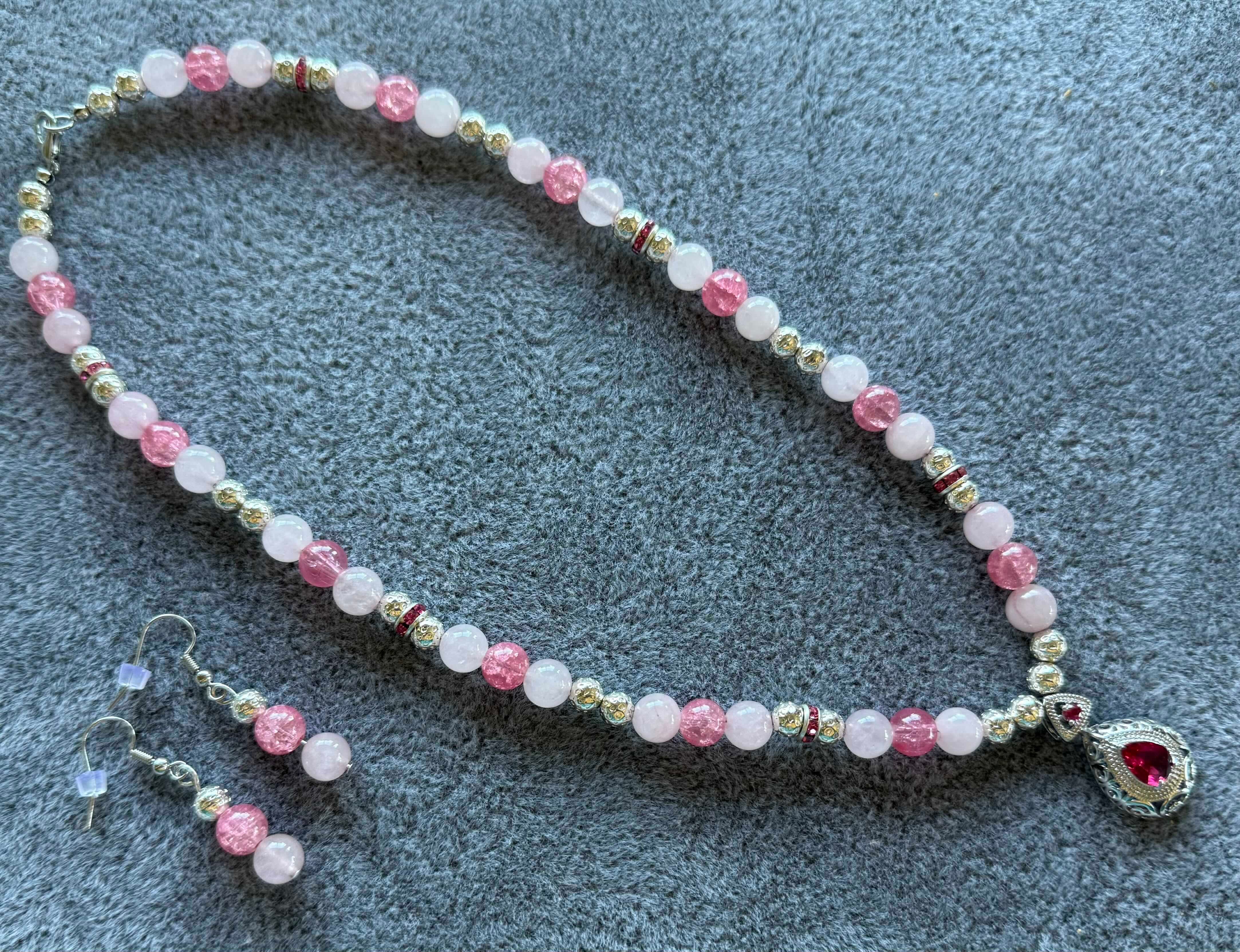 104  Ruby And Silver Pendant Necklace And Earrings