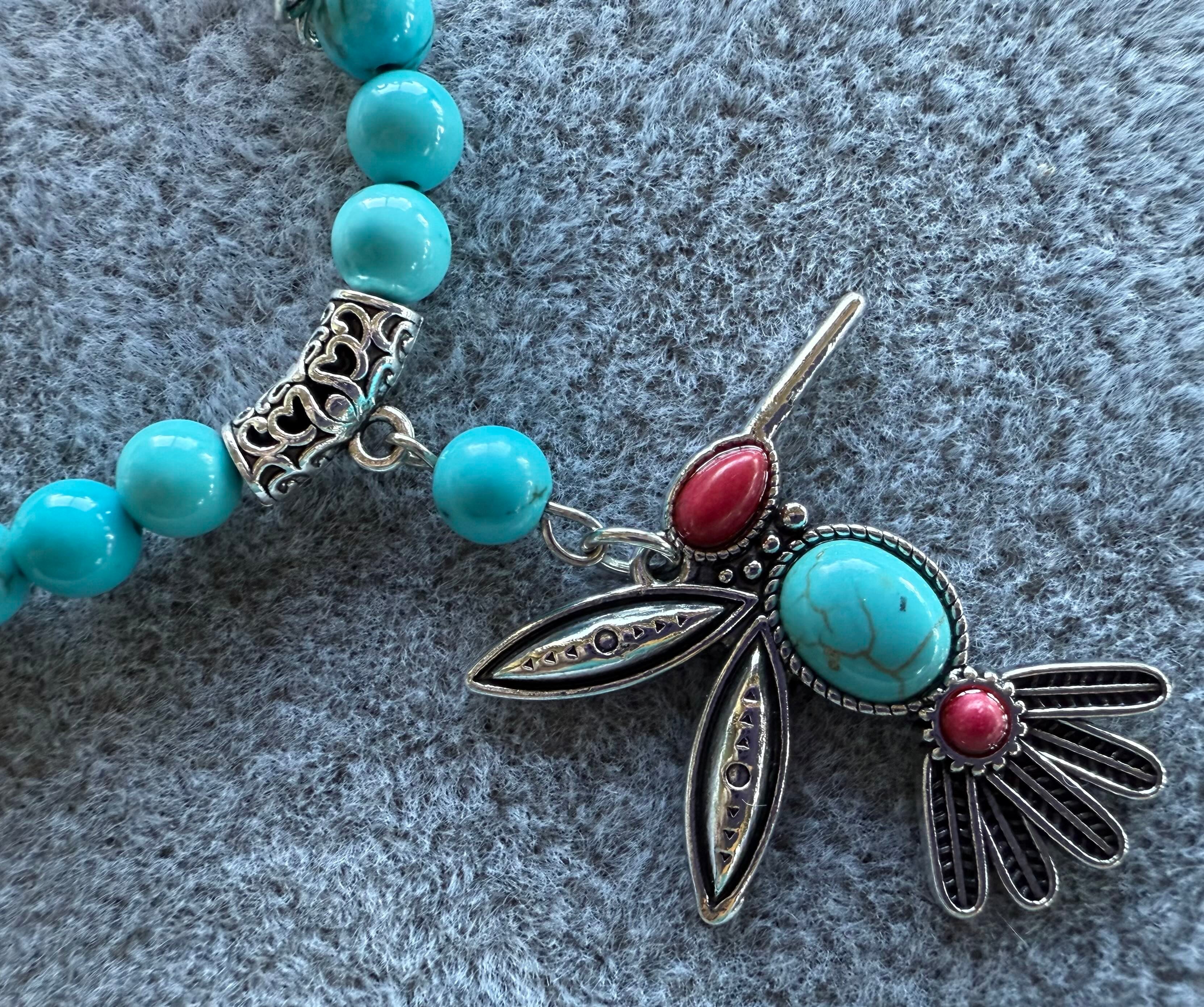 105  Coral and Howlite Pendant Necklace and Earring Set