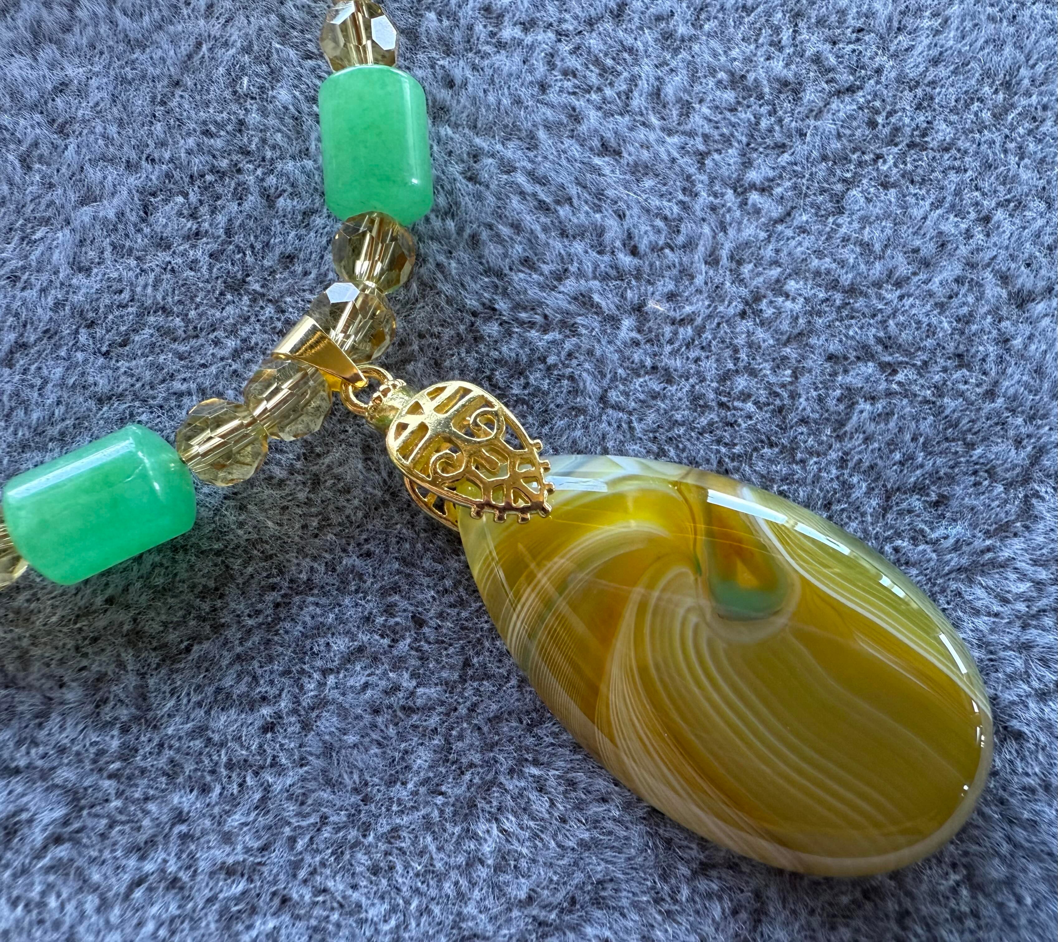 107  Green and Gold Pendant Necklace and Earring Set