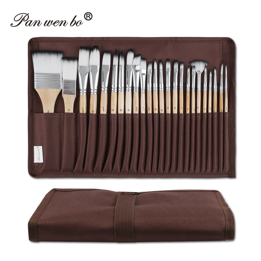 24-Piece Nylon Brush Set – Acrylic, Gouache & Oil Painting with Wooden Handles