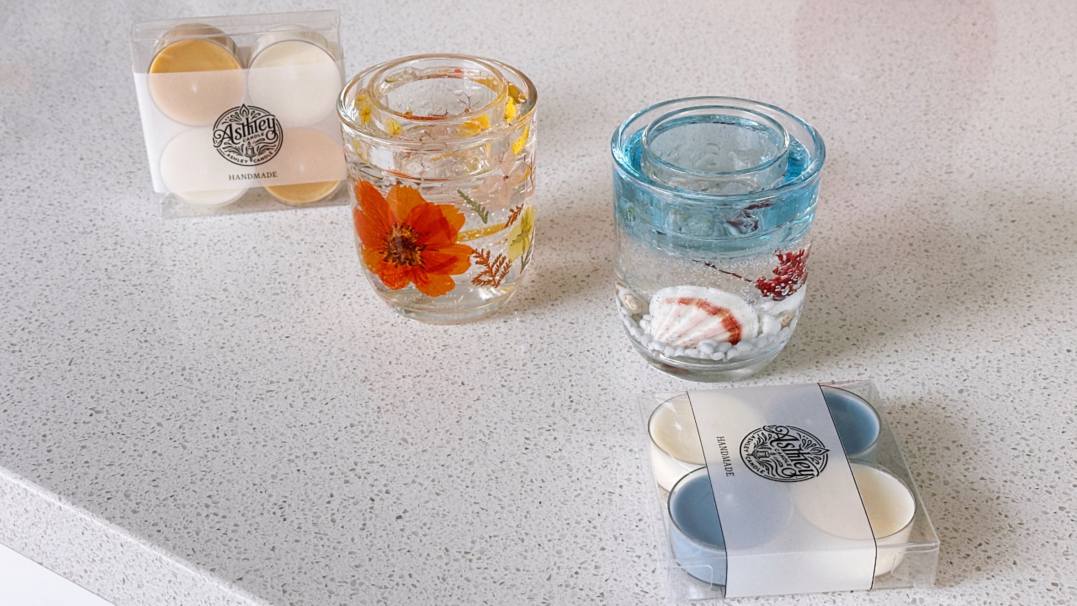 Dreamy Gel Wax Glass Tealight Holder (Includes 4 Tealight Candles)