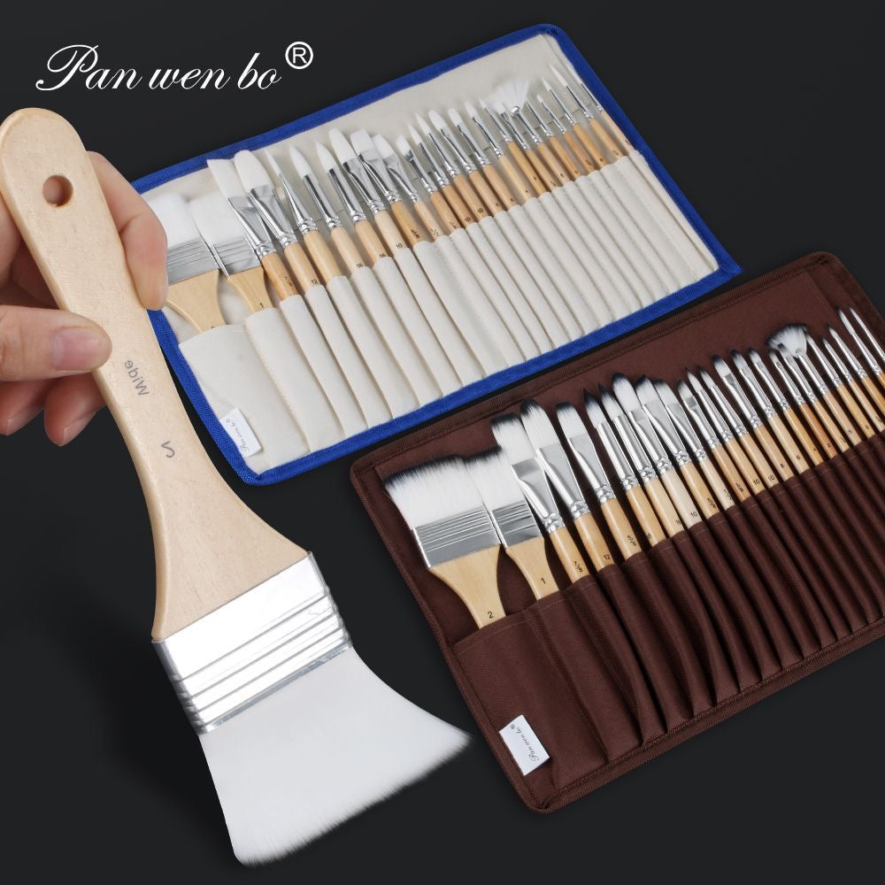 24-Piece Nylon Brush Set – Acrylic, Gouache & Oil Painting with Wooden Handles