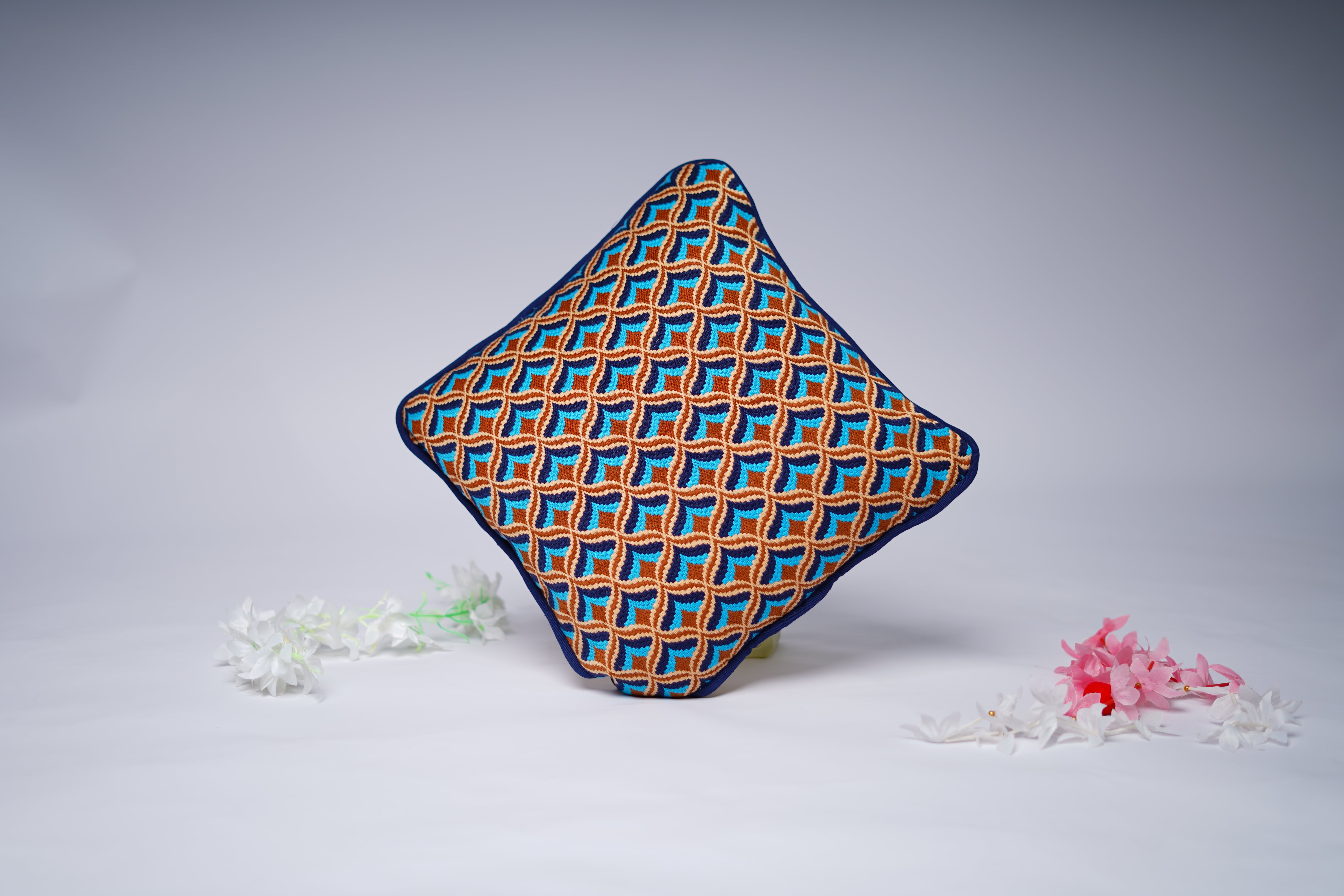 handmade ,embroidered Peacock Feather Pattern Single Stitch Cushion Cover