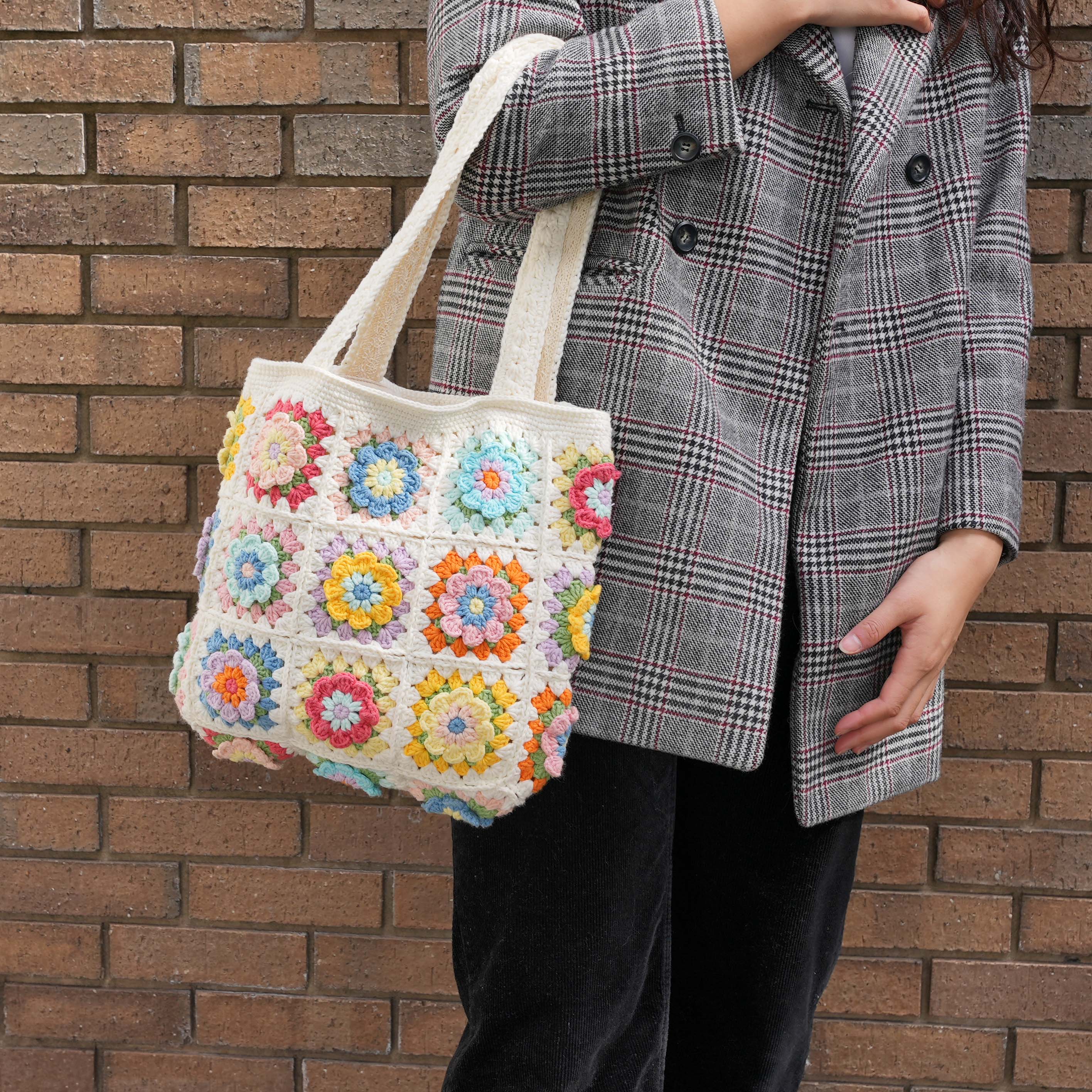 Rainbow Bloom Granny Square Tote