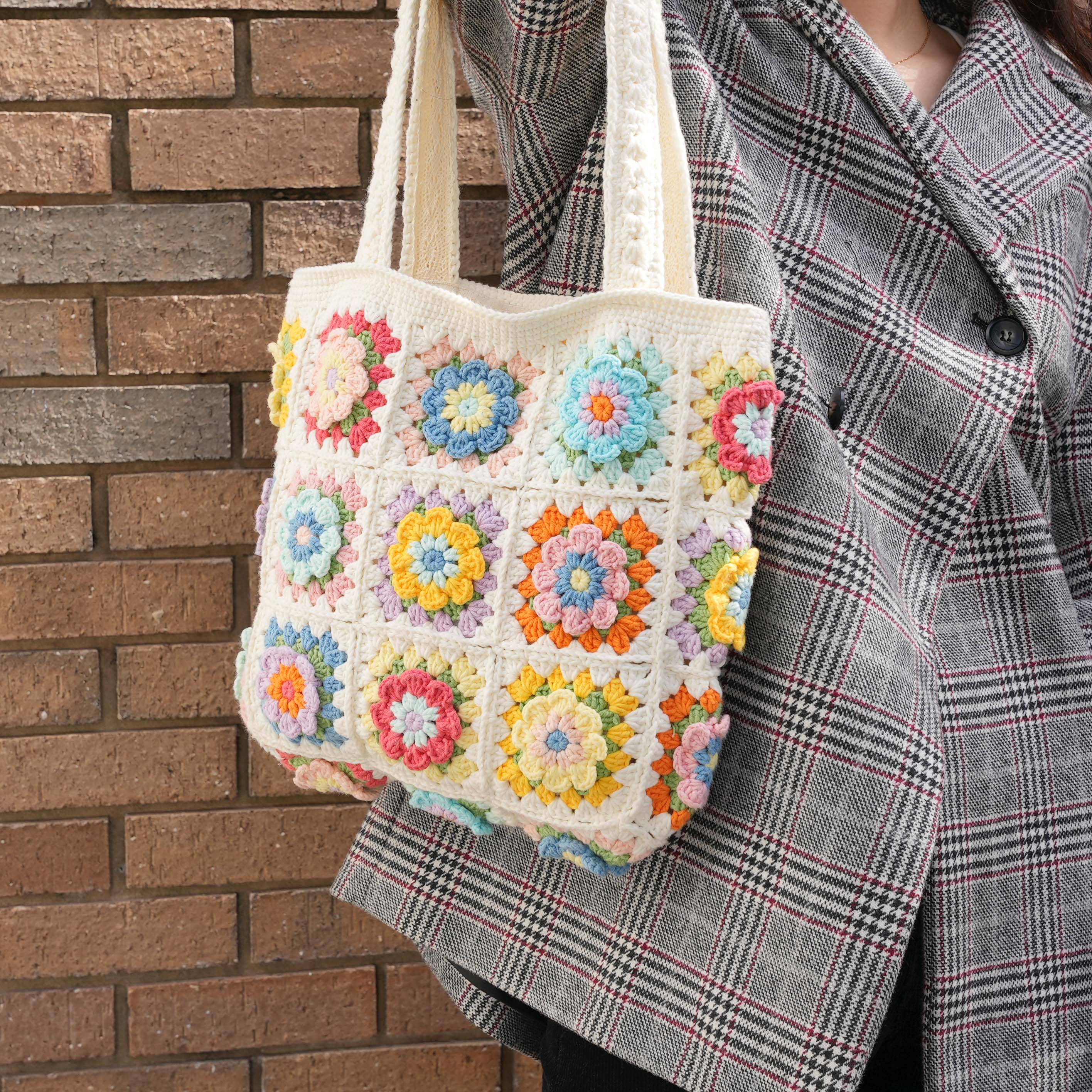Rainbow Bloom Granny Square Tote