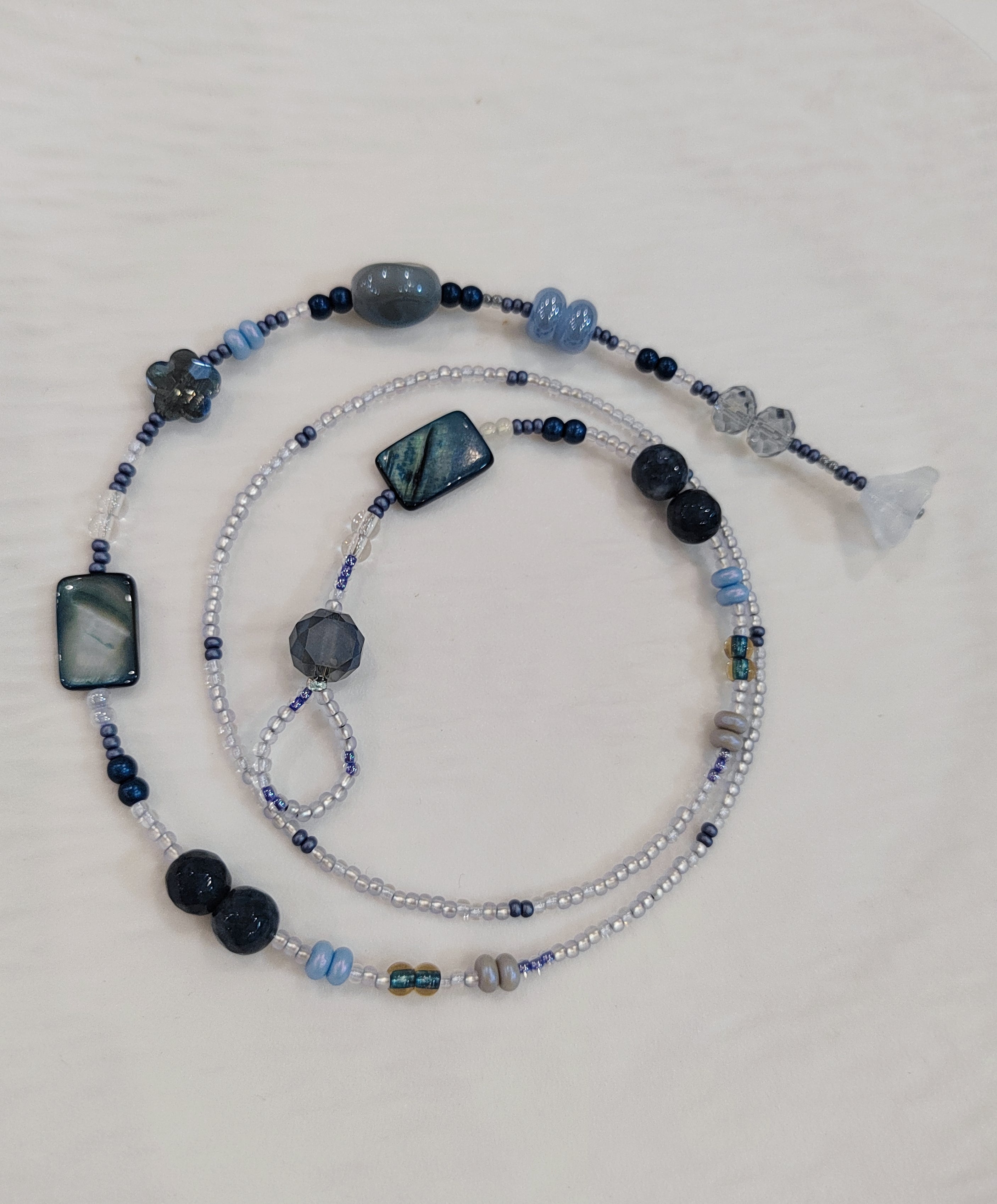 Deep Sea Fantacy Y-Necklace - Dark Blue Beaded Artisan Jewelry