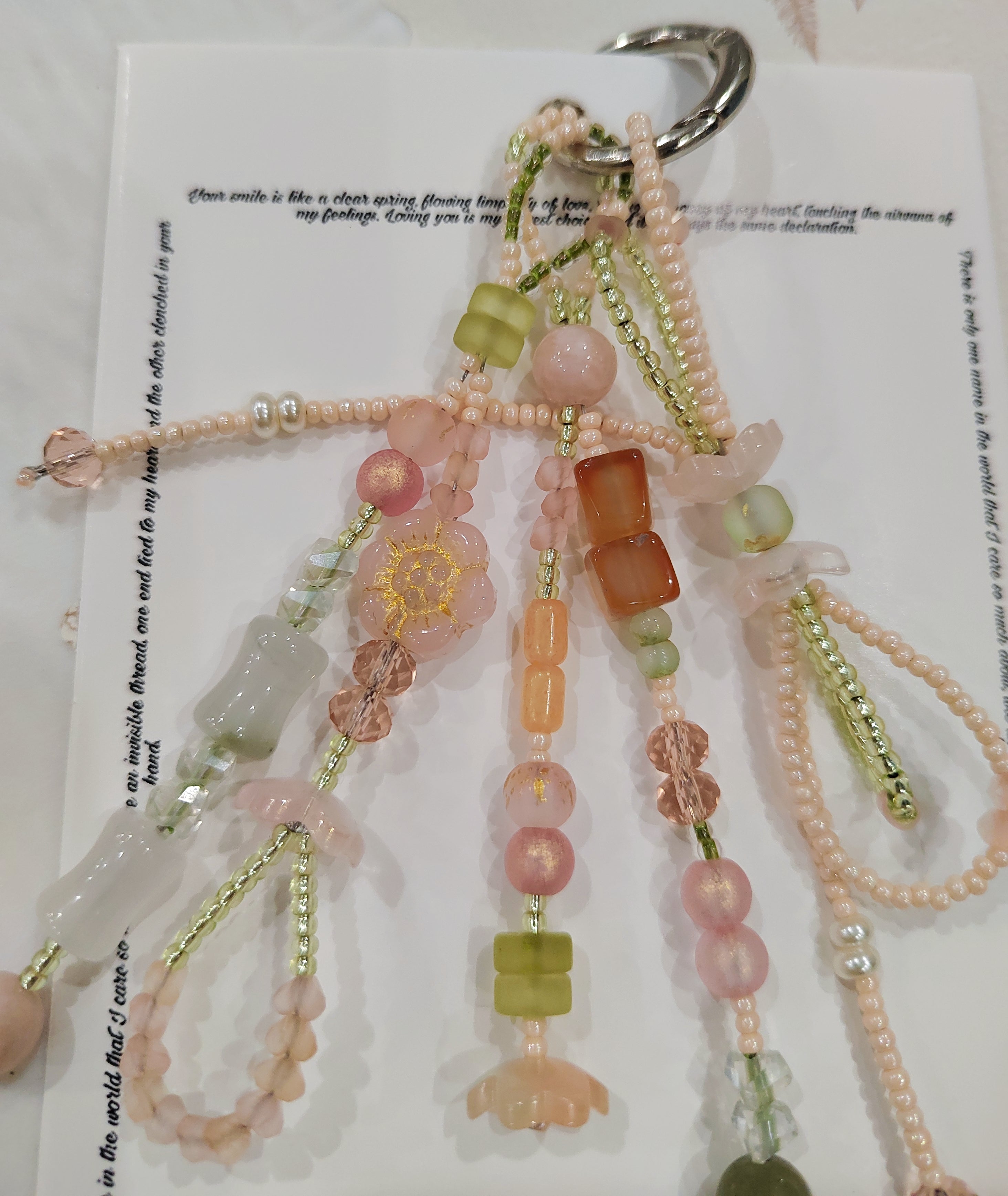 Handmade Glass Bead Bag Charms Unique Pink Green Bead Artisanal Accessory Dangle Ornaments for Holiday Home