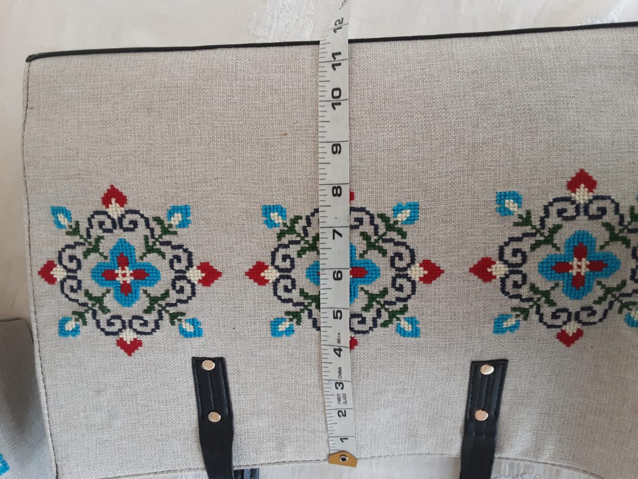 Handmade cross stitch fabric handbag