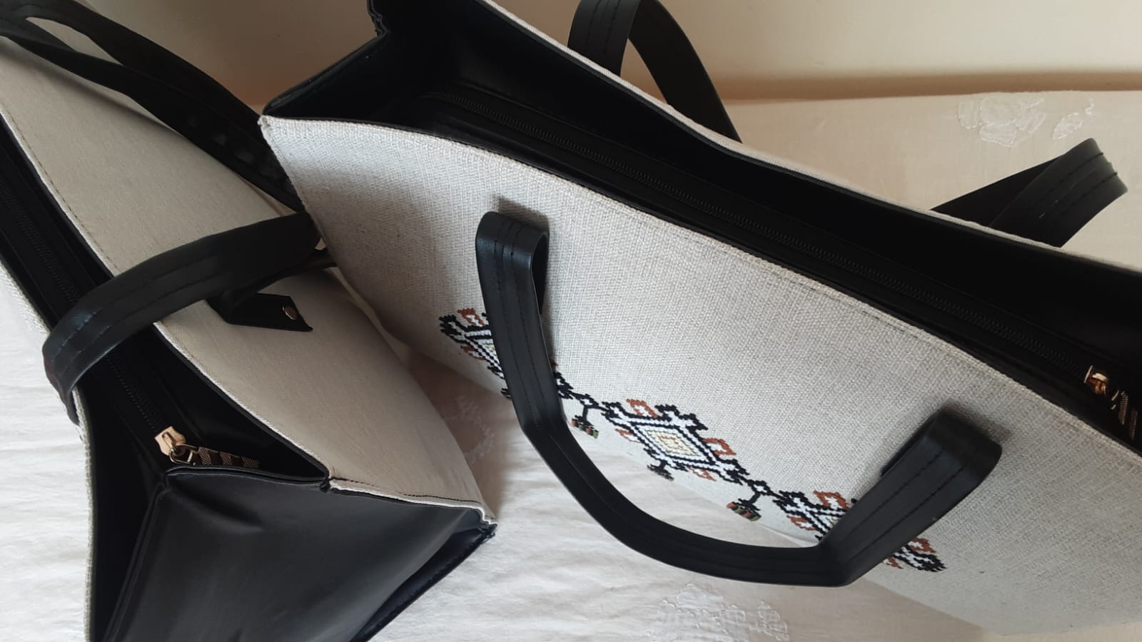 Handmade cross stitch fabric handbag