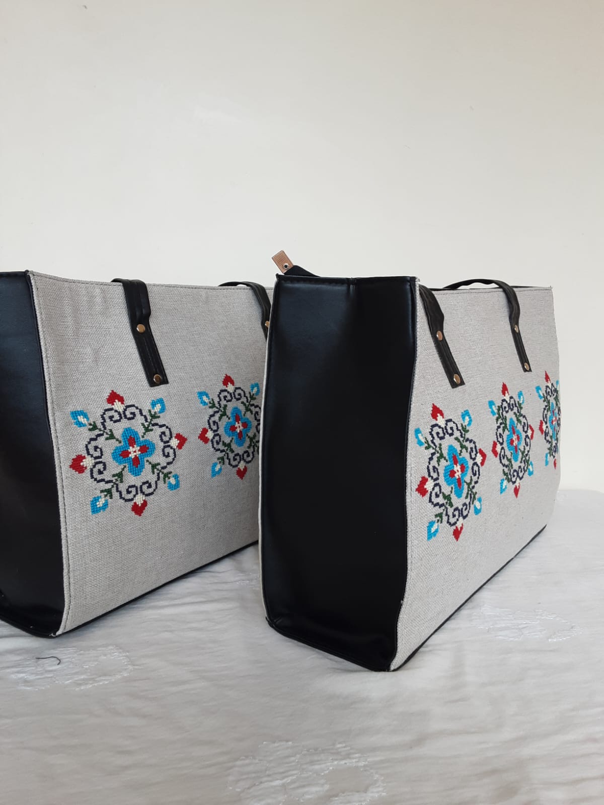 Handmade cross stitch fabric handbag