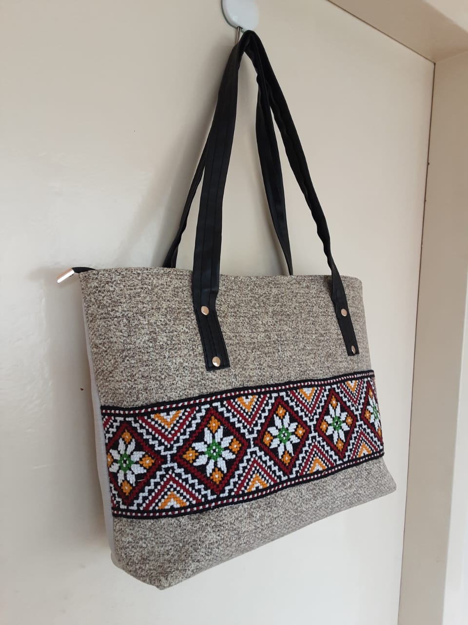 Handmade cross stitch fabric handbag