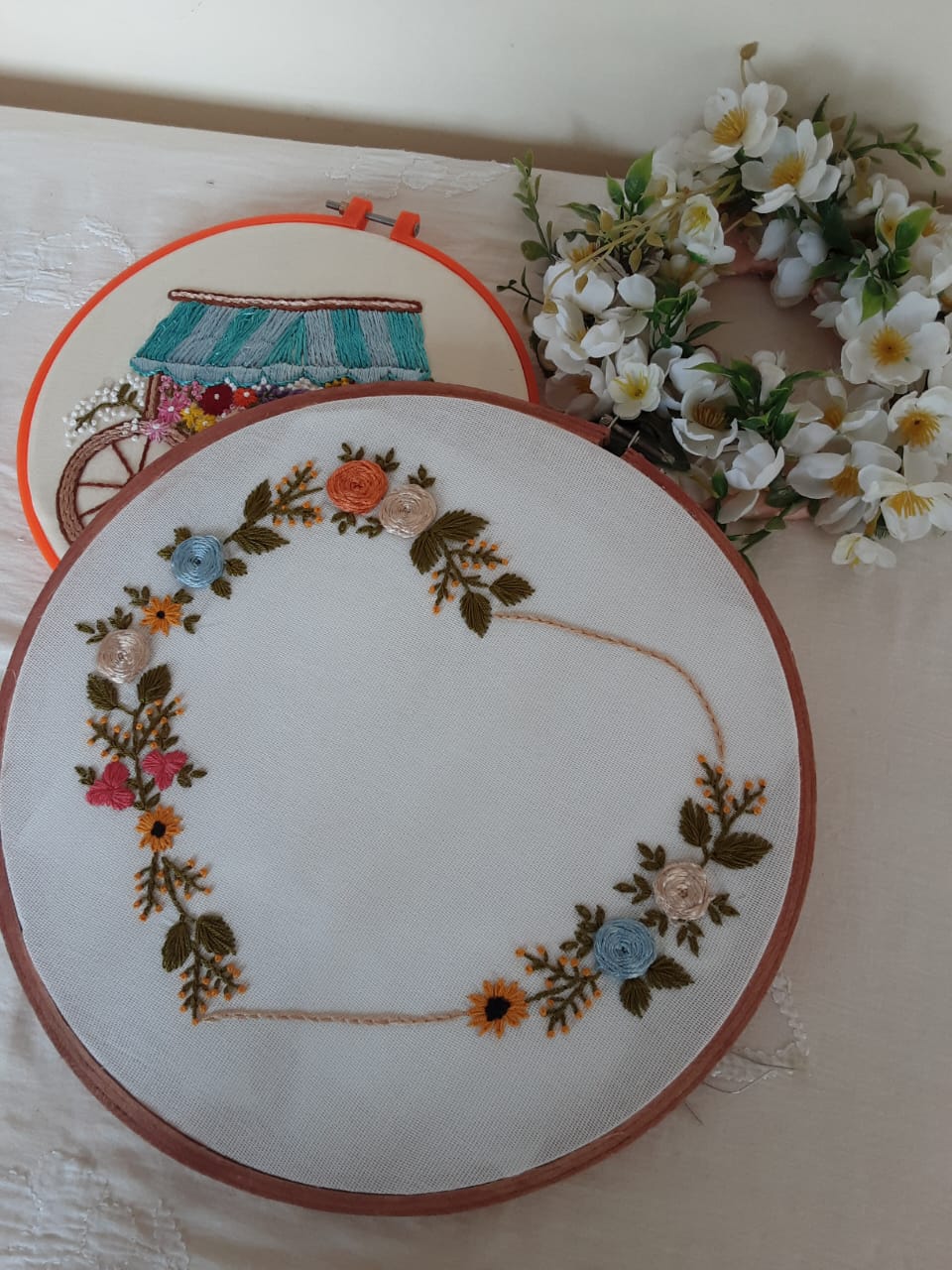 Handmade ribbon and Brazilian work wall hanging with variations