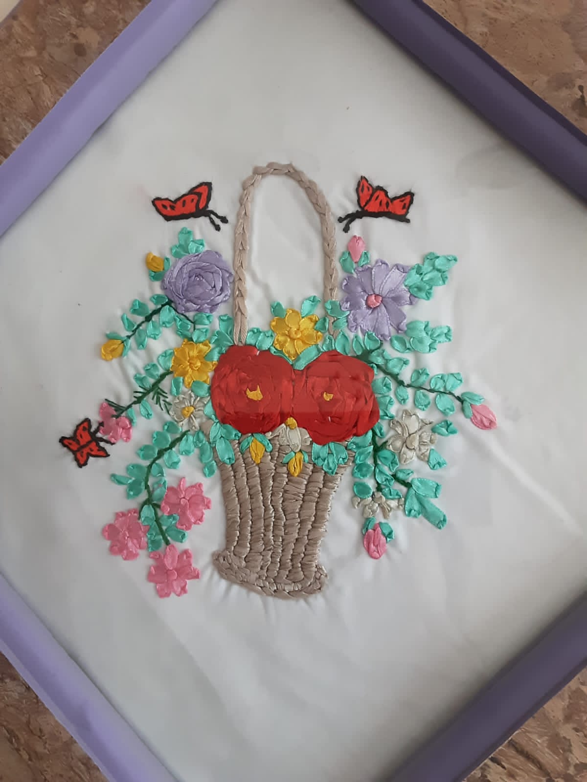 Handmade ribbon and Brazilian work wall hanging with variations