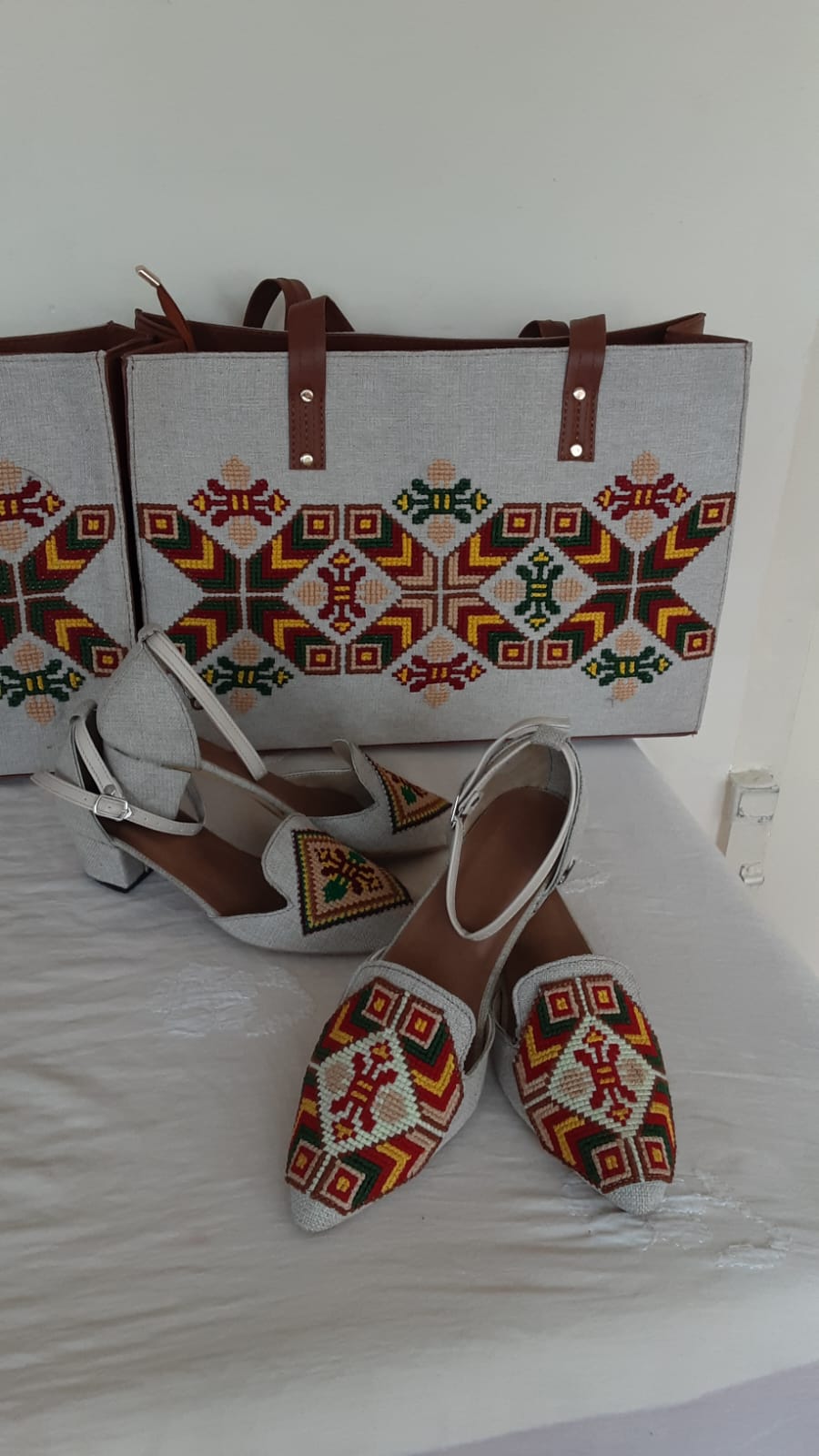 Handmade Cross Stitch Set: Fabric Bags & Shoes - Unique Gift Idea