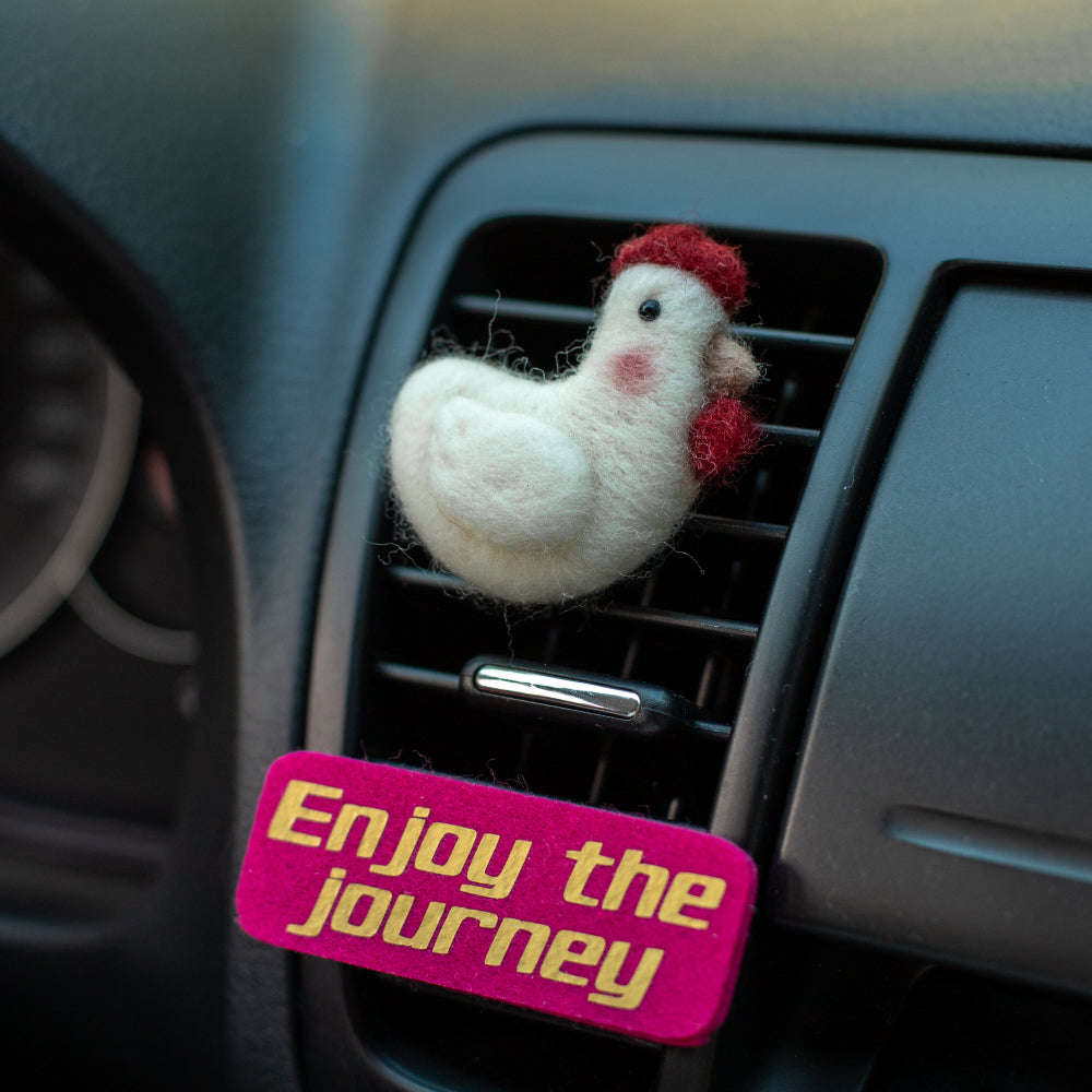 Car Air Vent Clip in the shape of Chicken from soft wool felt, vehicle air fresheners. Gift for car owner. 