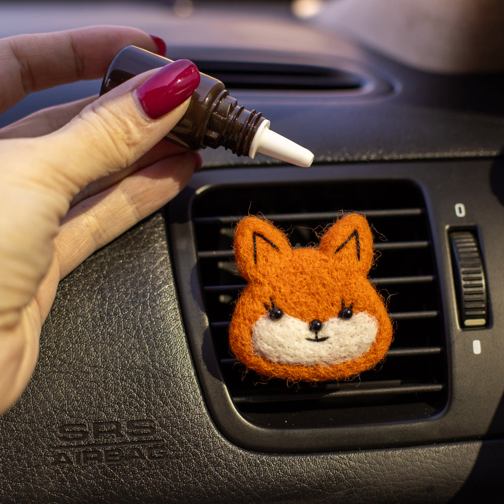 Car Air Vent Clip in the shape of fox head from soft wool felt, vehicle air fresheners. Gift for car owner. 