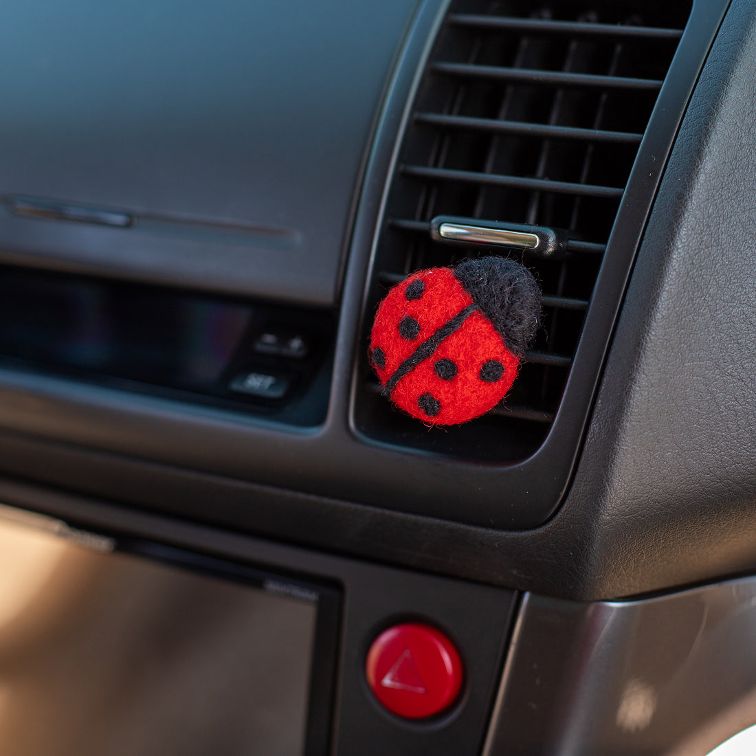 Car Air Vent Clip in the shape of Ladybug from soft wool felt, vehicle air fresheners. Gift for car owner. 