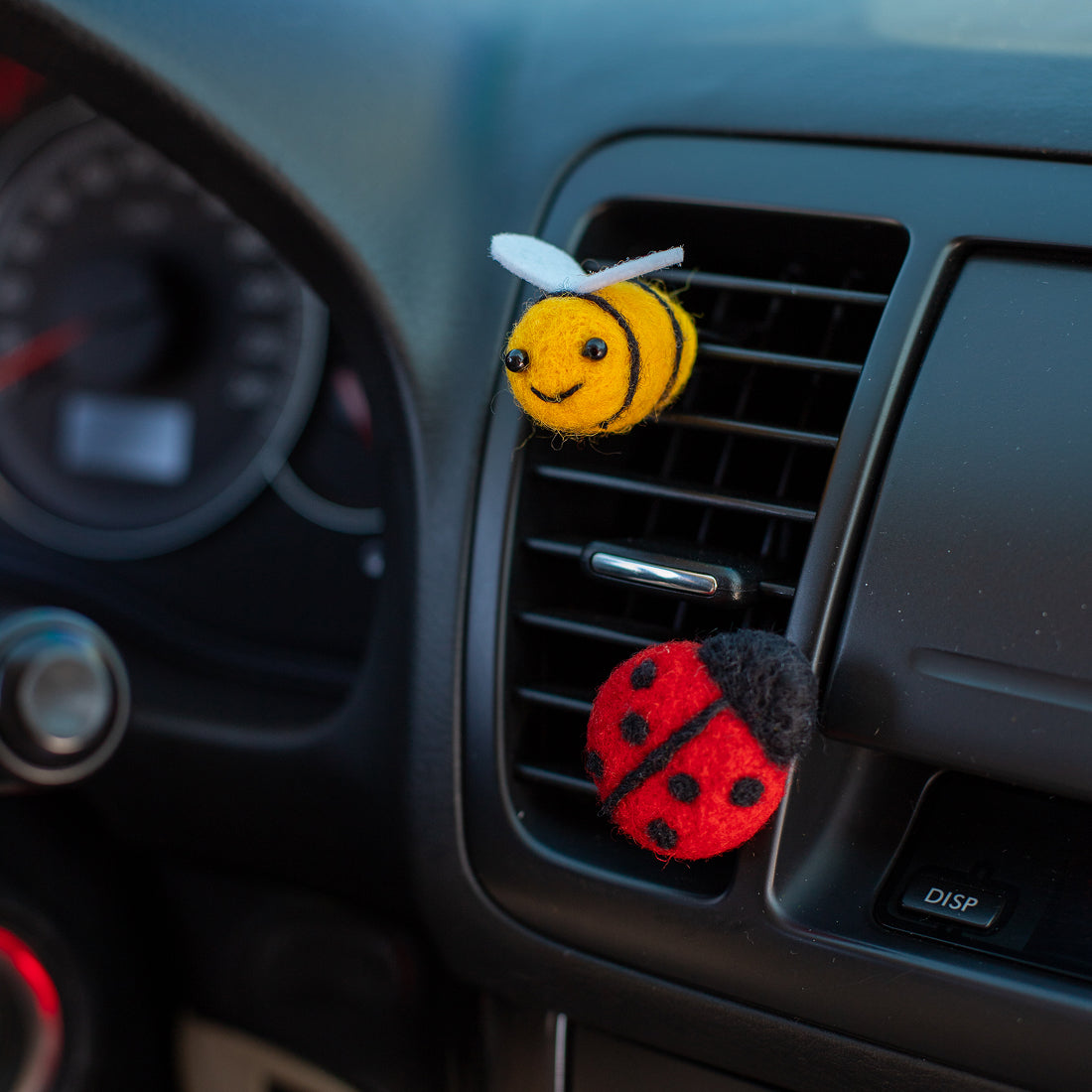 Car Air Vent Clip in the shape of Bee and Ladybug from soft wool felt, vehicle air fresheners. Gift for car owner. 