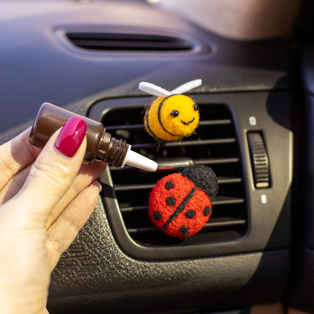 Car Air Vent Clip in the shape of Bee and Ladybug from soft wool felt, vehicle air fresheners. Gift for car owner. 
