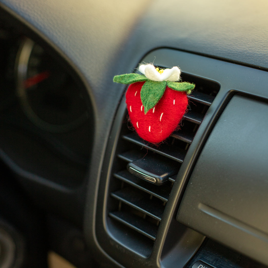 Car Air Vent Clip in the shape of Strawberry from soft wool felt, vehicle air fresheners. Gift for car owner. 