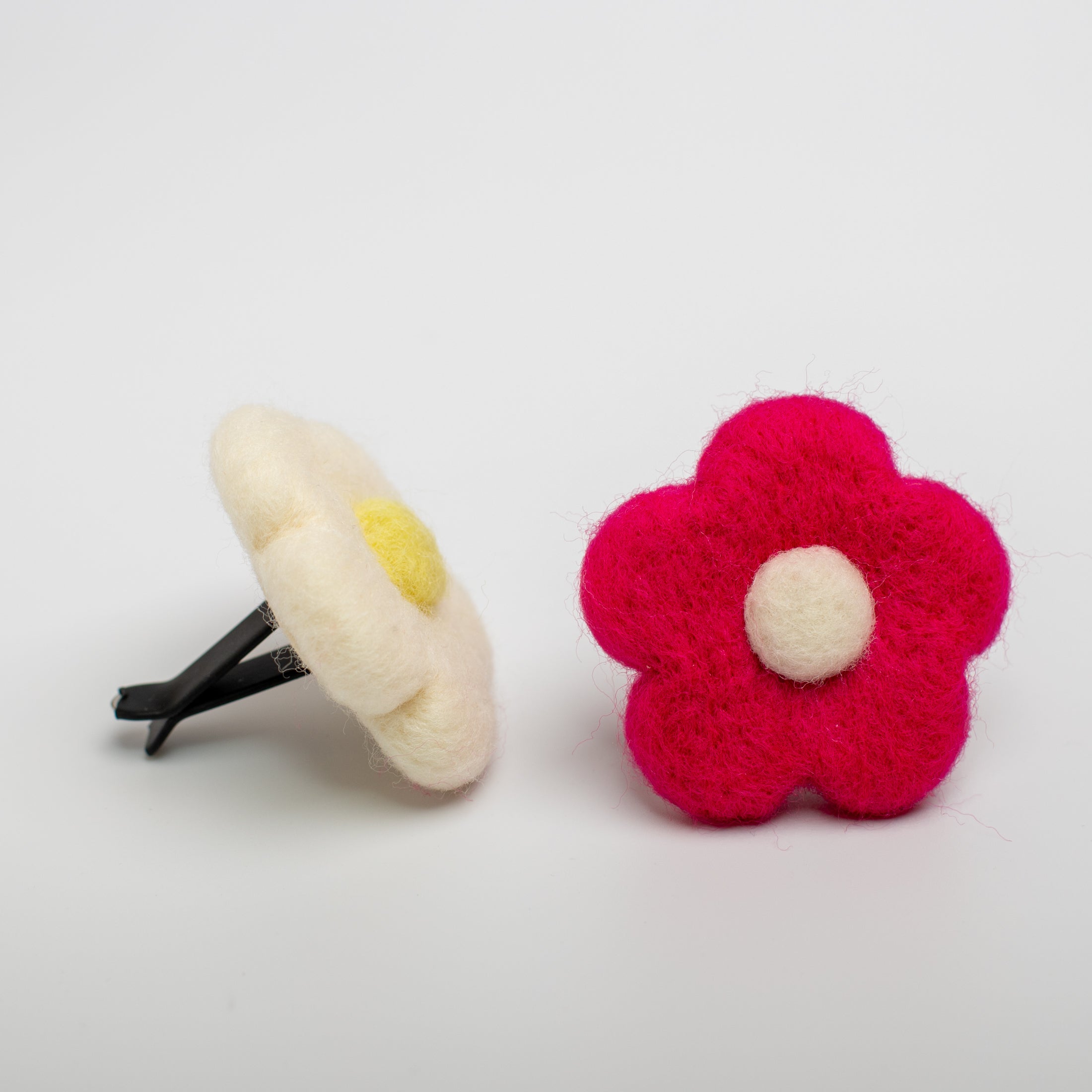 Car Air Vent Clip in the shape of felt daisy from soft wool felt, vehicle air fresheners. Gift for car owner. 