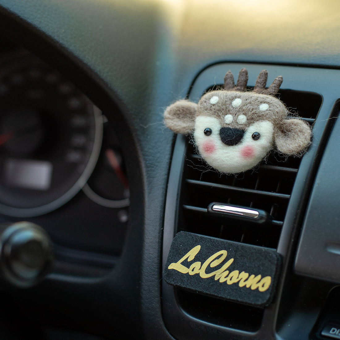 Car Air Vent Clip in the shape of Deer had from soft wool felt, vehicle air fresheners. Gift for car owner. 