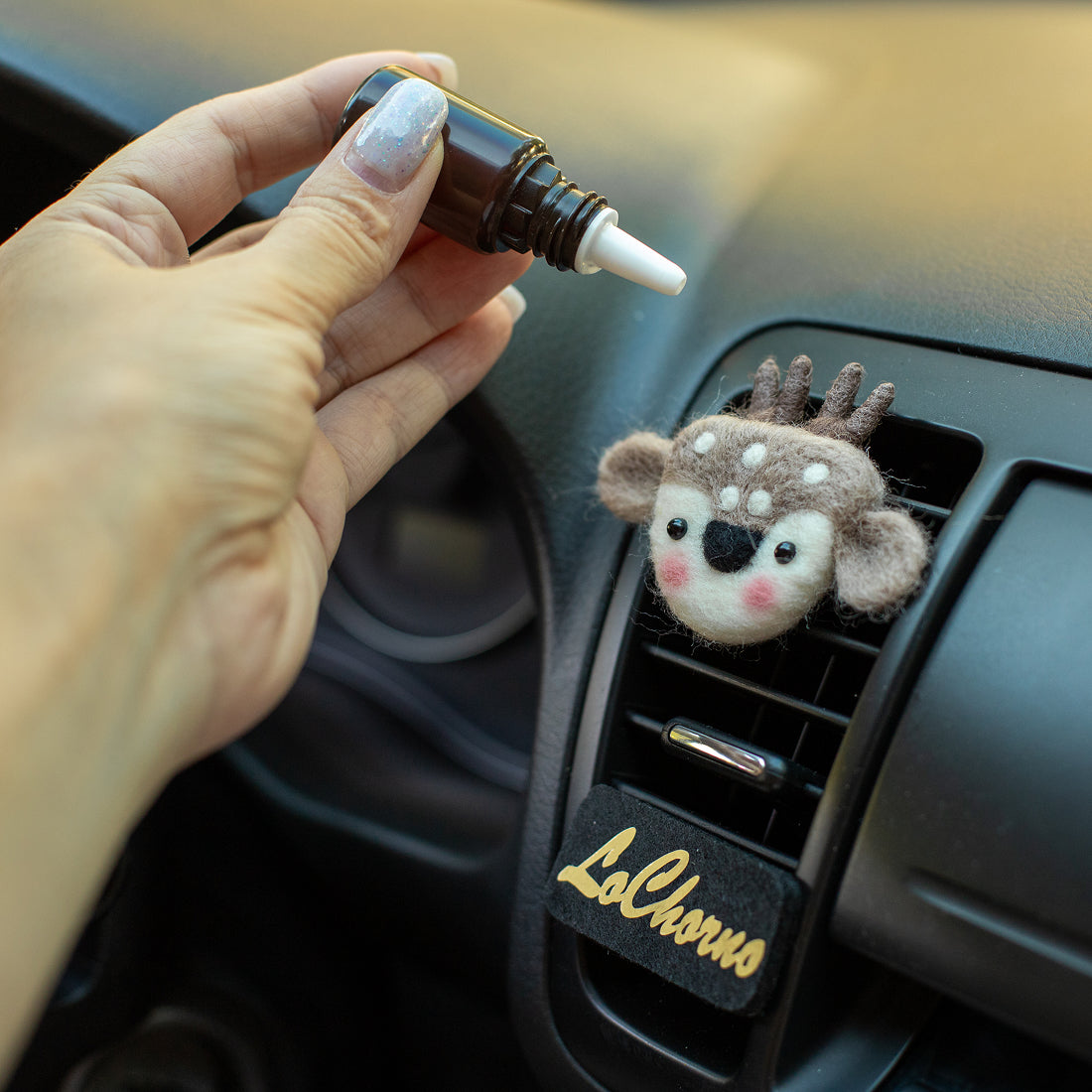 Car Air Vent Clip in the shape of Deer had from soft wool felt, vehicle air fresheners. Gift for car owner. 