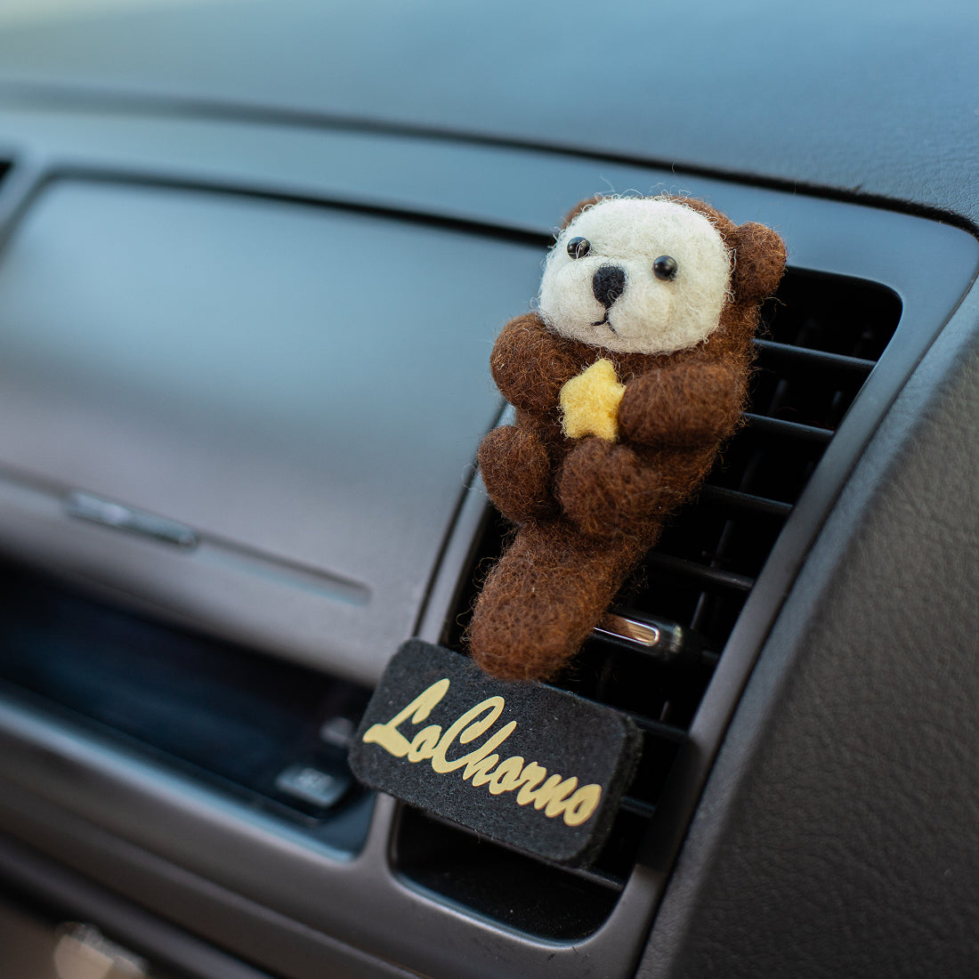 Car Air Vent Clip in the shape of Otter from soft wool felt, vehicle air fresheners. Gift for car owner. 