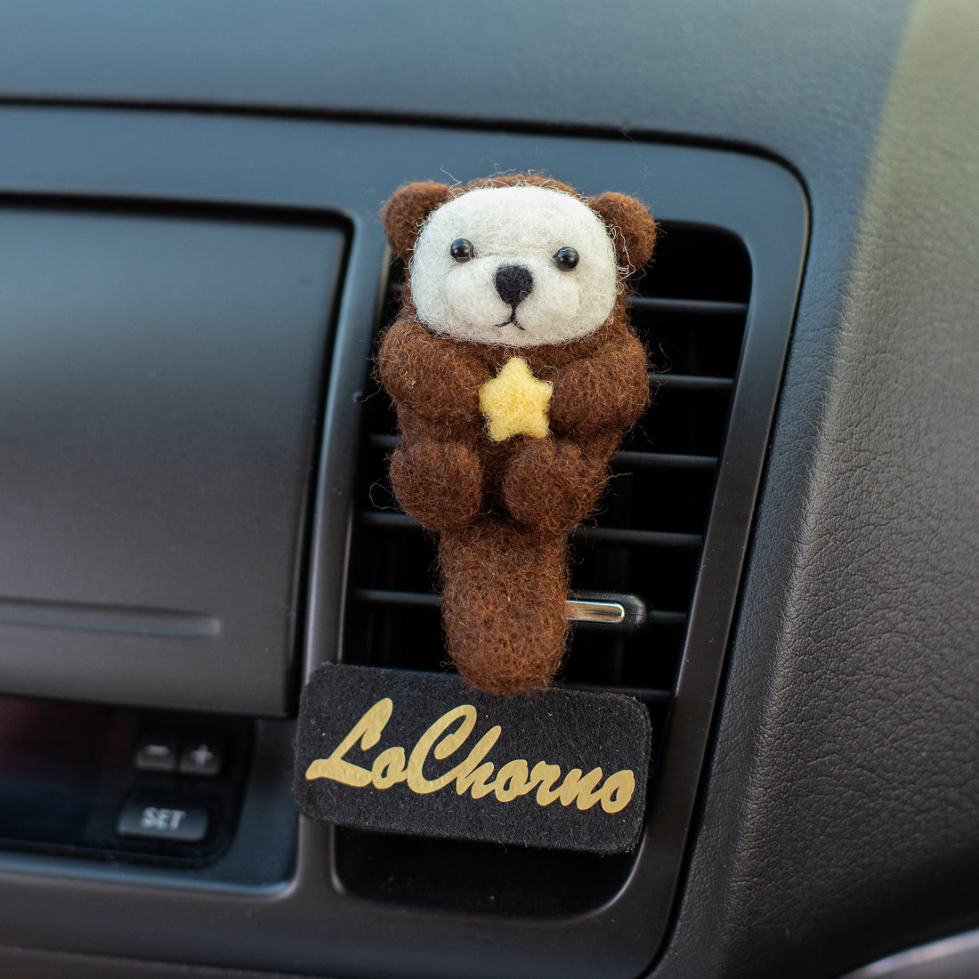 Car Air Vent Clip in the shape of Otter from soft wool felt, vehicle air fresheners. Gift for car owner. 
