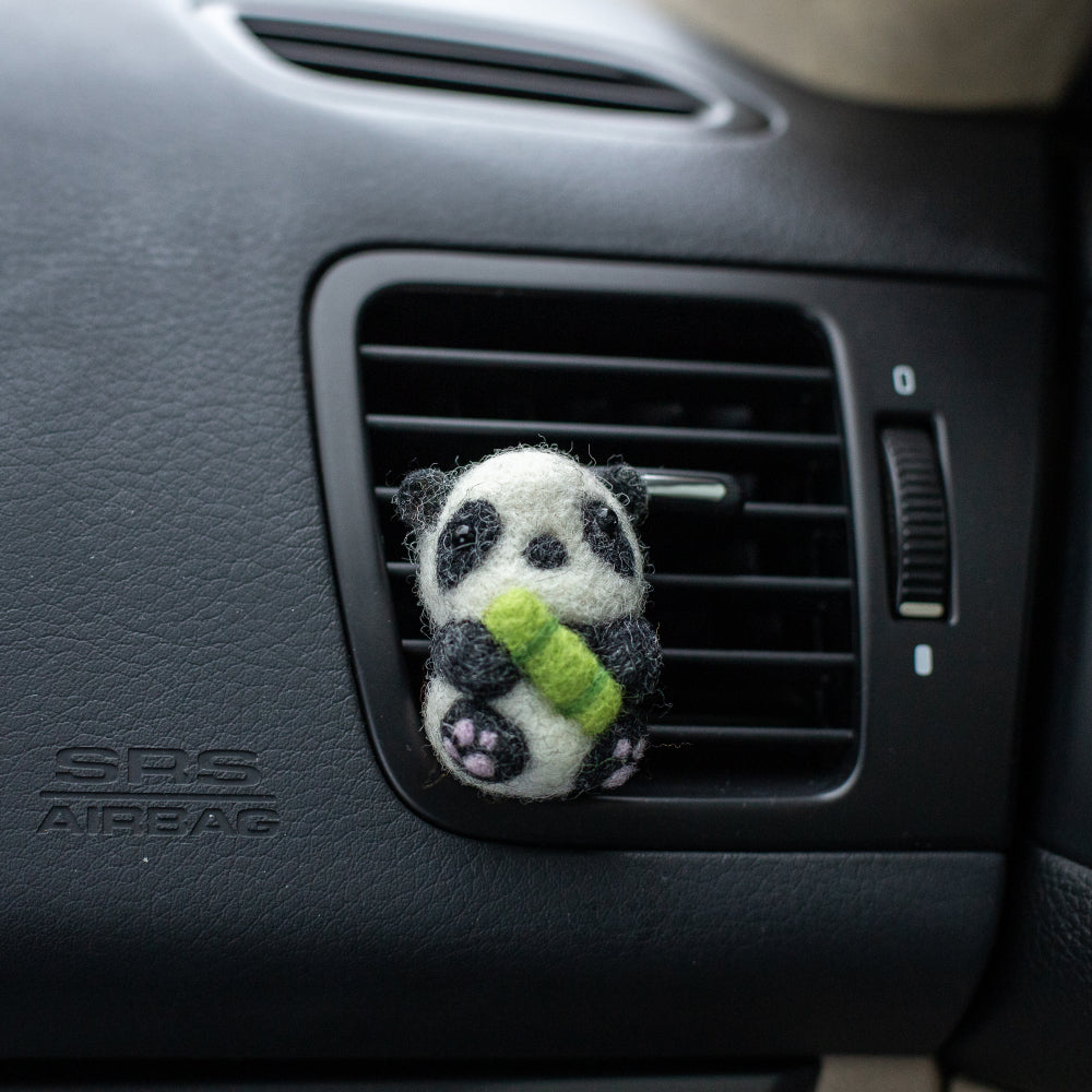 Car Air Vent Clip in the shape of Panda from soft wool felt, vehicle air fresheners. Gift for car owner. 