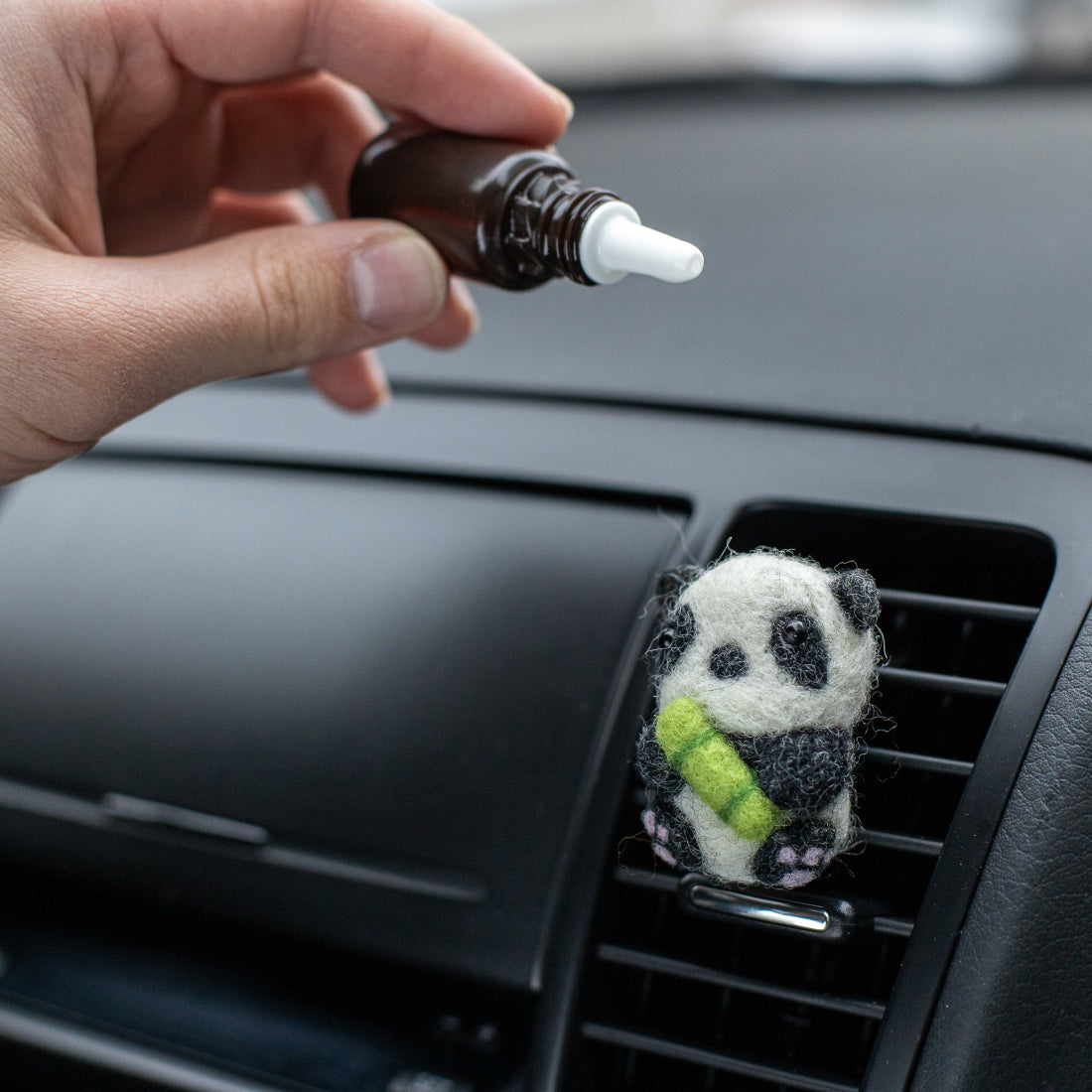 Car Air Vent Clip in the shape of Panda from soft wool felt, vehicle air fresheners. Gift for car owner. 