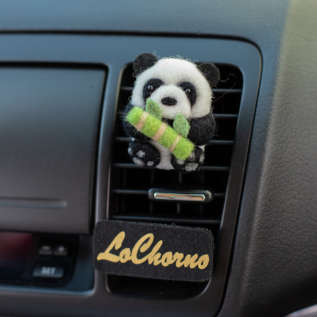Car Air Vent Clip in the shape of Panda from soft wool felt, vehicle air fresheners. Gift for car owner. 
