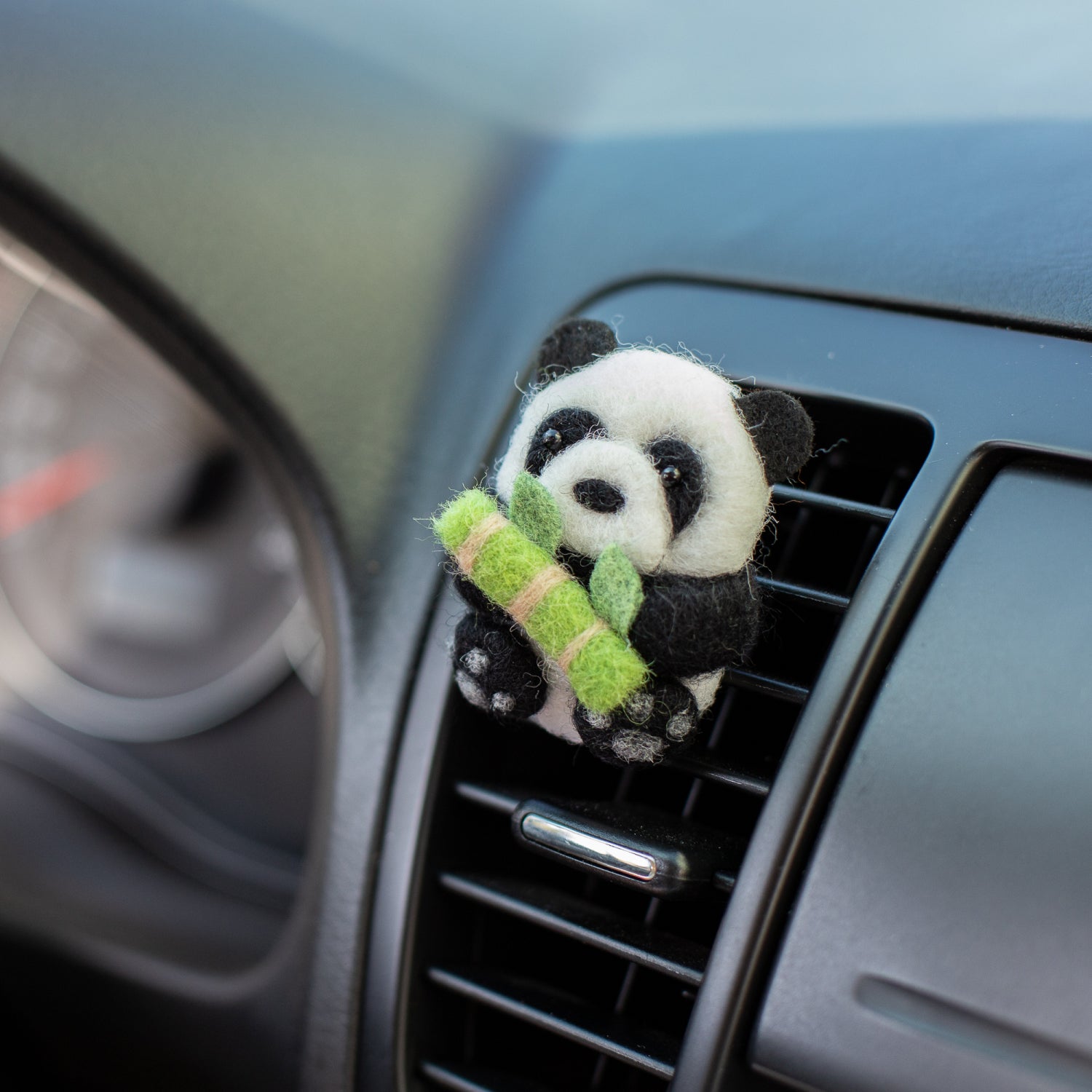 Car Air Vent Clip in the shape of Panda from soft wool felt, vehicle air fresheners. Gift for car owner. 