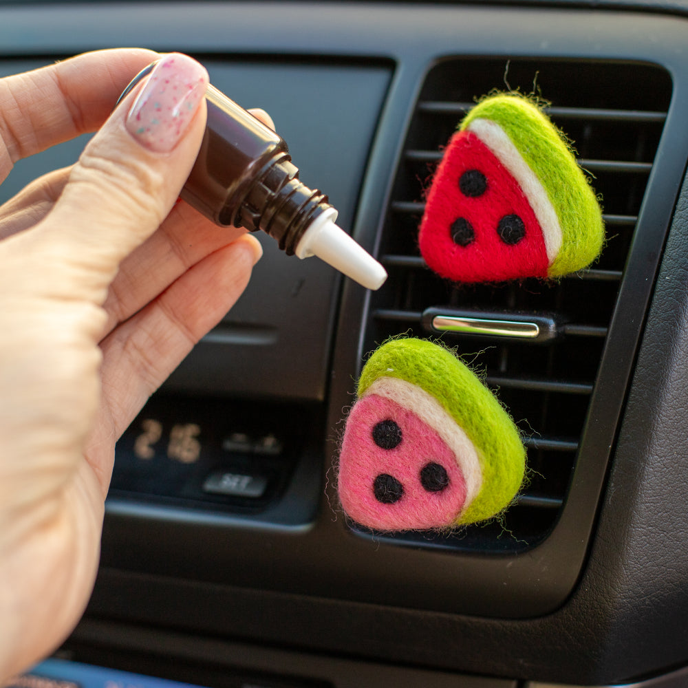 Car Air Vent Clip in the shape of Watermalon slice from soft wool felt, vehicle air fresheners. Gift for car owner. 