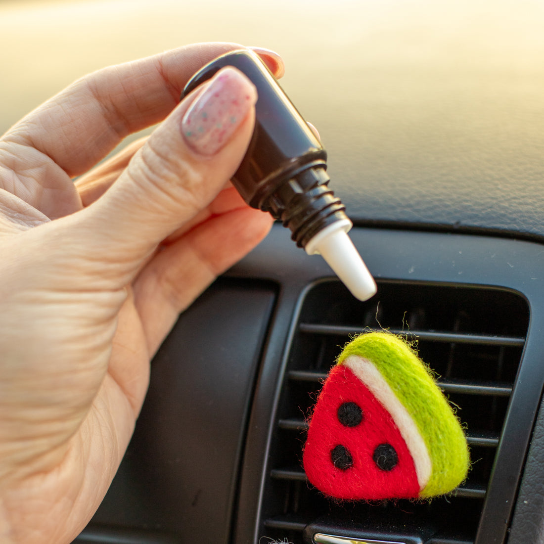 Car Air Vent Clip in the shape of Watermalon slice from soft wool felt, vehicle air fresheners. Gift for car owner. 